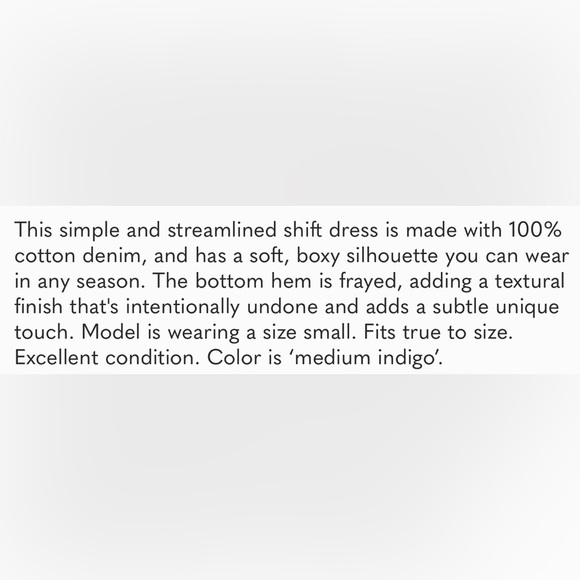 Aritzia Wilfred Free Denim Nori Dress, raw hem, pockets, women’s size small - Picture 9 of 10